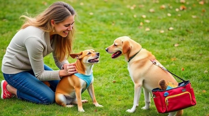 Owner rewarding a small dog with treats during training