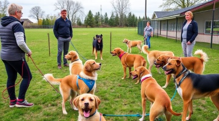 Group of herding dogs and owners in a training class