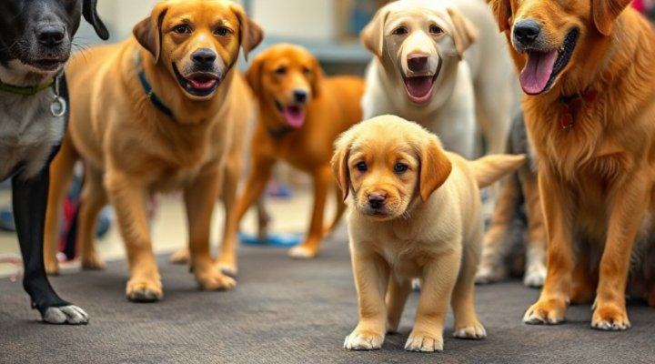 Puppy interacting with other dogs in a class