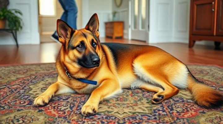 Dog lying down calmly during greetings as an alternative to jumping