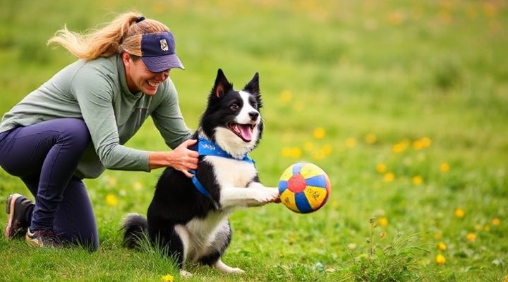 A playful moment between a dog and trainer during a 1 to 1 dog training session