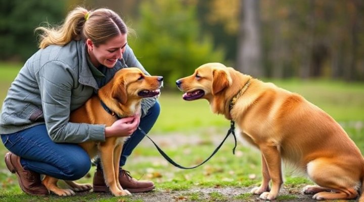 Trainer helping dogs interact positively