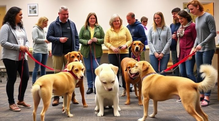 Owners and dogs bonding in a socialisation class