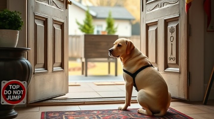 Dog ignoring a visitor to avoid jumping
