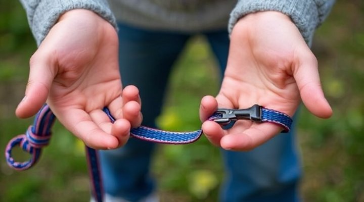 Close-up of hands holding a long lead correctly