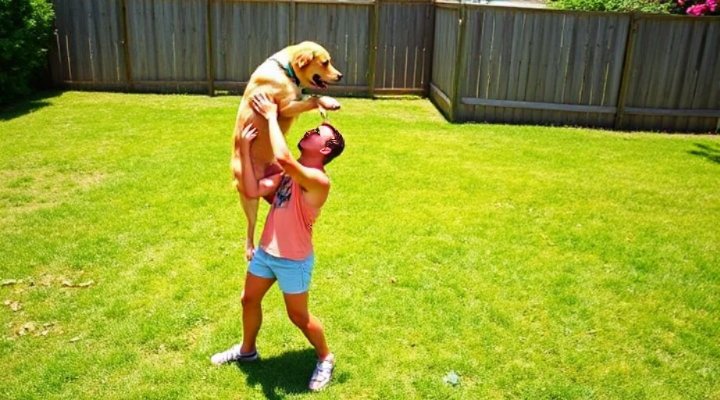 Owner ignoring a jumping dog to discourage the behavior