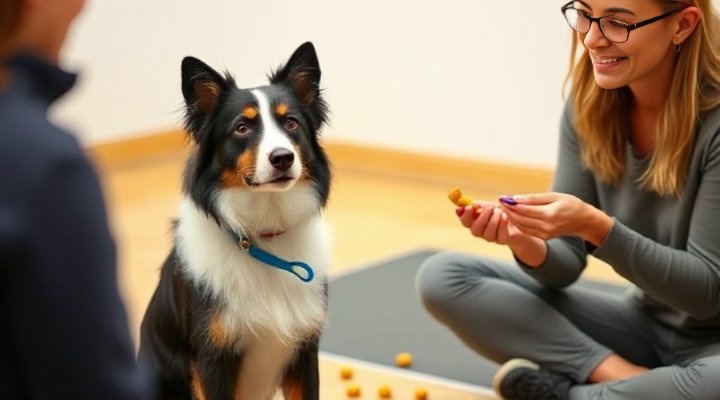 Training session using treats and a clicker to reinforce calm behavior
