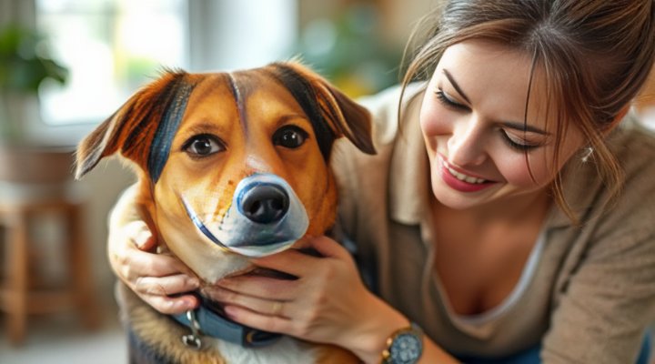 A loving owner bonding with their rescue dog