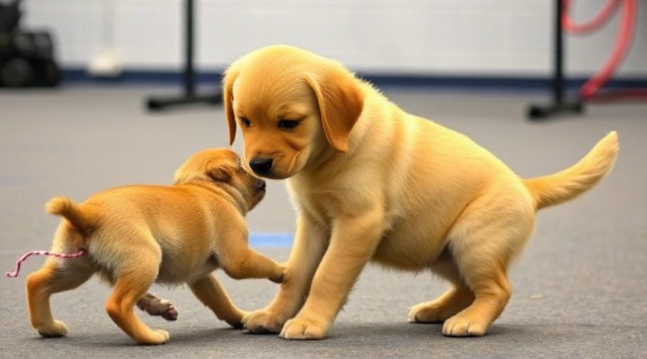 Puppy interacting with other dogs in a socialisation class