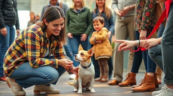 A kind owner introducing their dog to new people in a calm environment