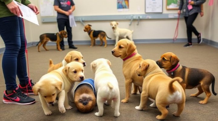 Puppy attending a socialization class