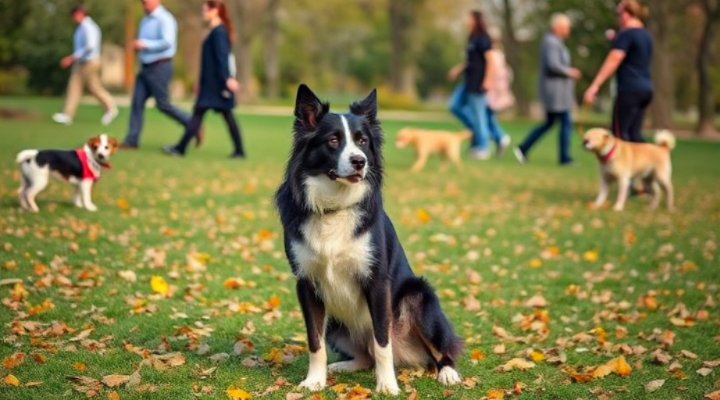 Dog staying in place despite distractions like other dogs and people