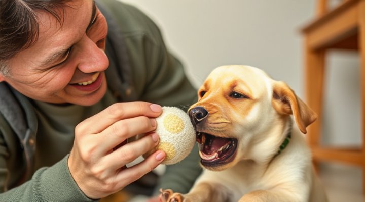 Gentle owner redirecting puppy