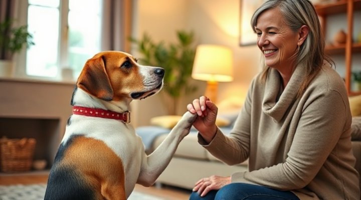 An older beagle successfully performing a