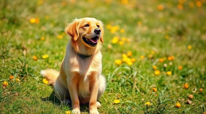 A happy golden retriever sitting and ready to learn new tricks