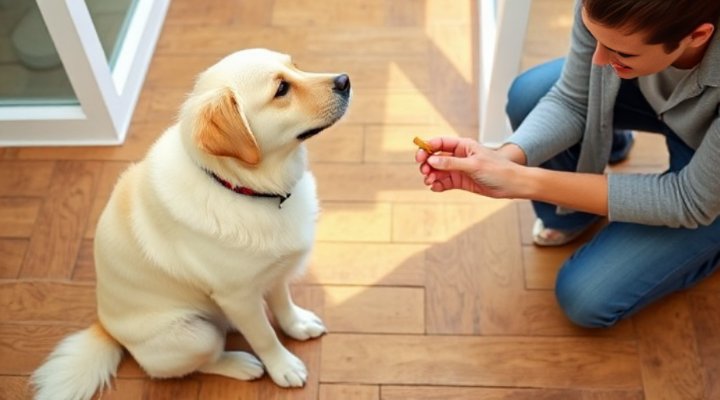 Dog sitting calmly during training