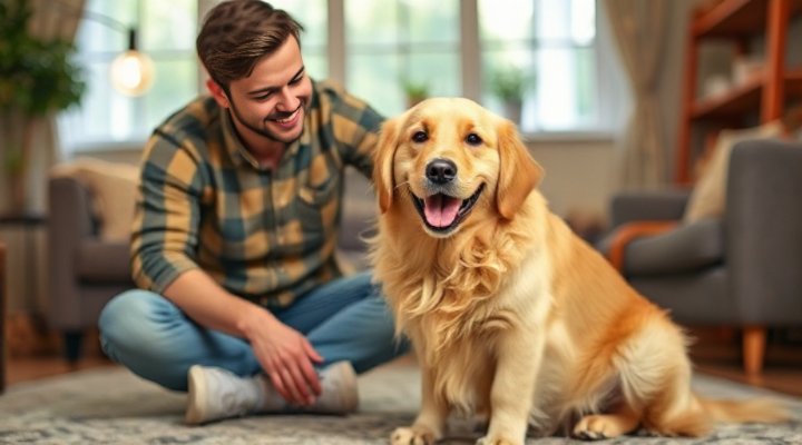 Dog sitting calmly instead of jumping
