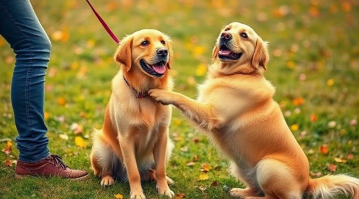 Dog sitting and giving a paw for a treat
