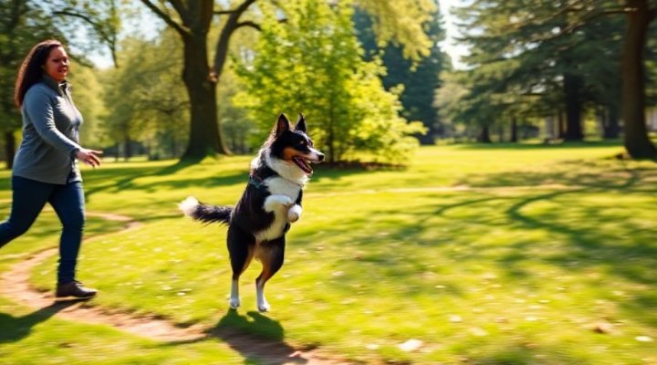 Energetic border collie spinning in circles on command