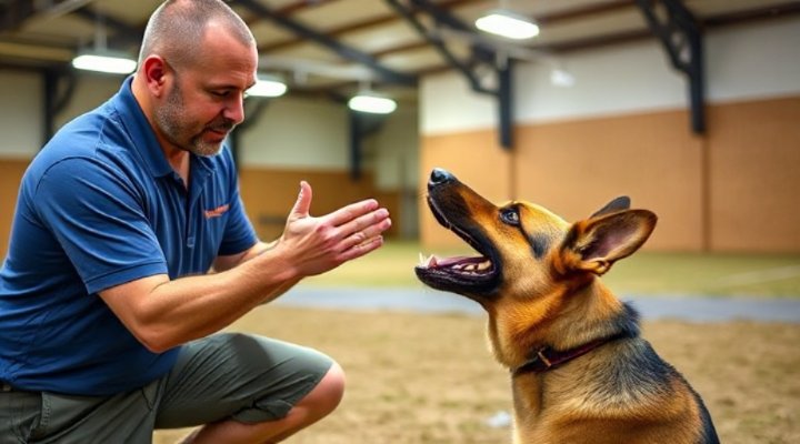 Certified dog trainer showing proper bite inhibition methods