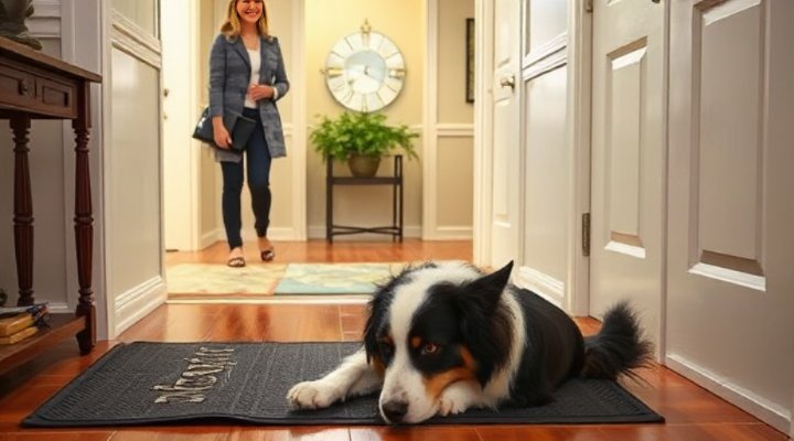 Dog ignoring a visitor to avoid jumping