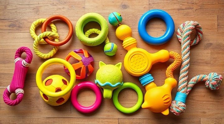 Variety of safe teething toys for puppies