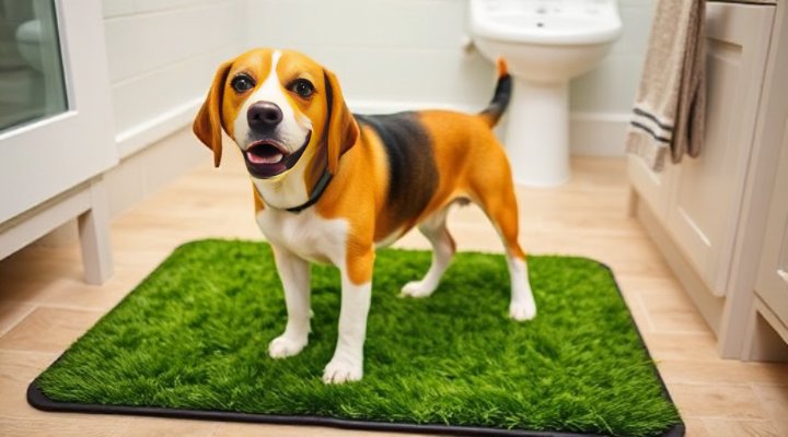 An older dog using a designated indoor potty area