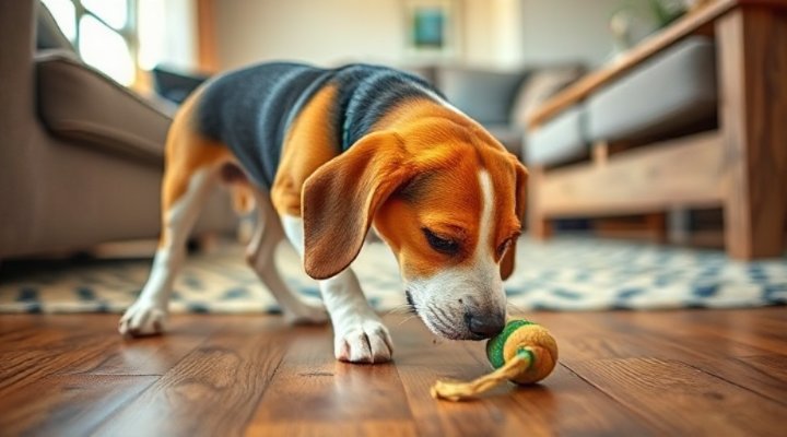 Dog finding a hidden toy