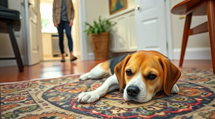 Dog ignoring a visitor to avoid jumping