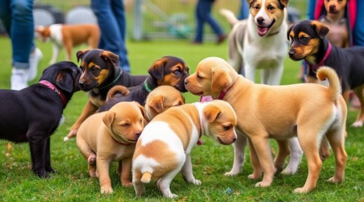 Puppies learning bite inhibition in socialization class
