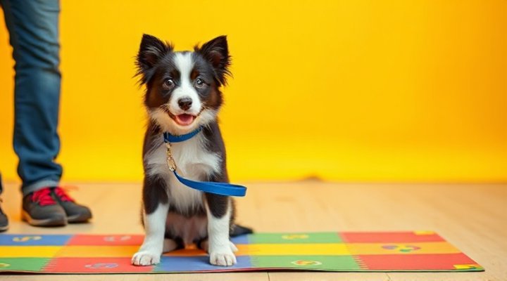 Border collie puppy practicing the