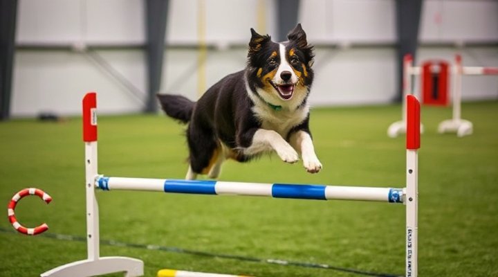 A border collie performing an advanced agility trick