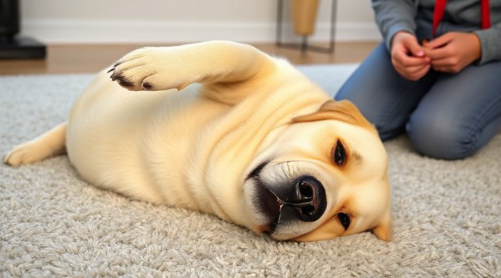 Dog rolling over on command
