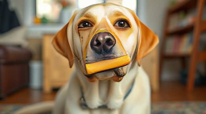 Labrador balancing a treat on its nose