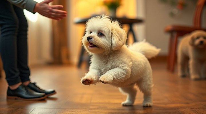 A small dog spinning in a circle during training