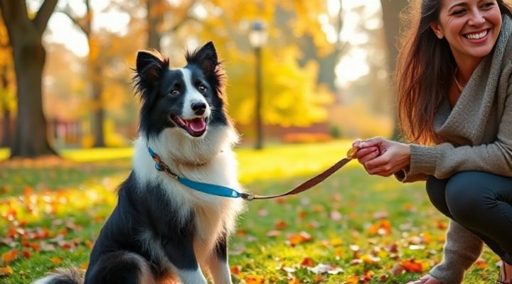 Border Collie performing a trick with a happy owner