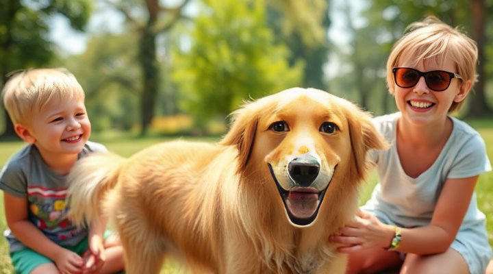 Friendly dog interacting with kids in a park