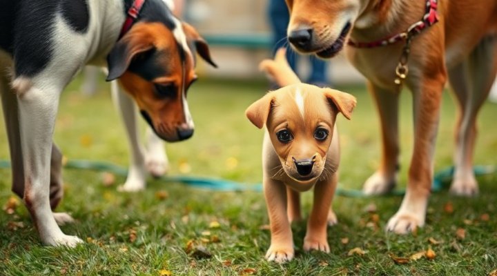 Young puppy experiencing a dog club for the first time