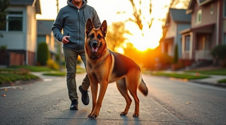 Dog walking perfectly in heel position without a leash