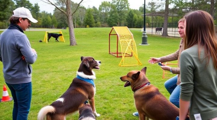 Professional dog trainer working with dogs at a club