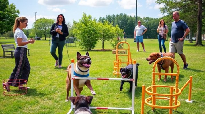 Dog club members participating in an outdoor event