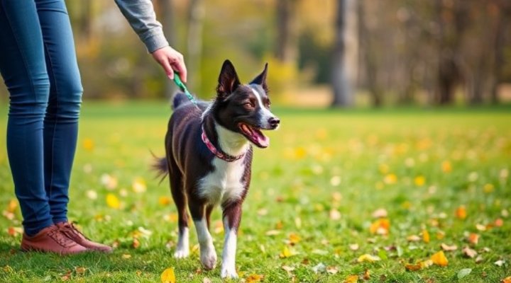 Owner gently correcting dog