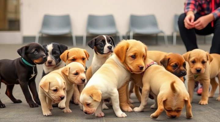 A group of puppies learning to socialize in a controlled class environment