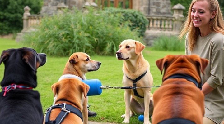 Dog trainer demonstrating commands at a club