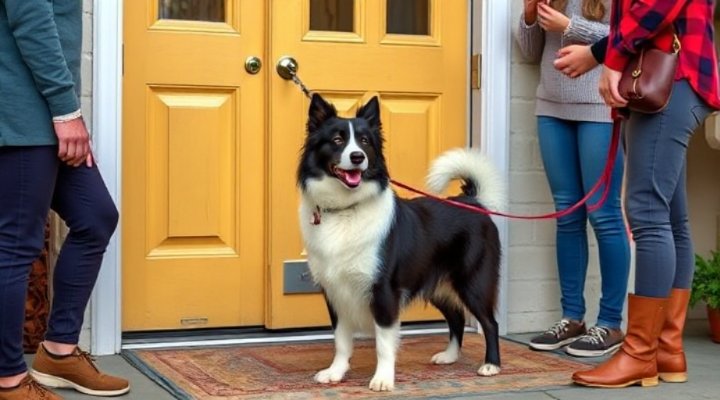 Well-trained dog greeting visitors without excited peeing
