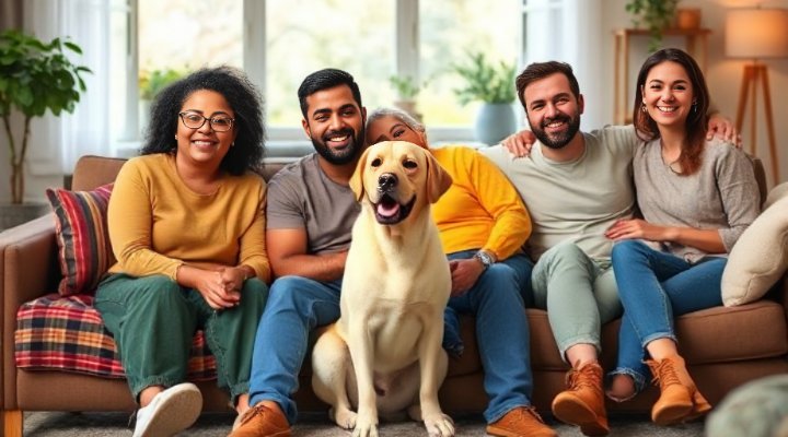 Happy family with their dog that doesn