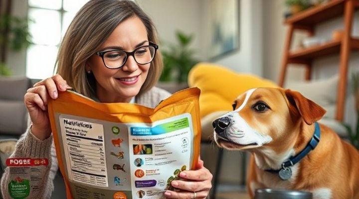 A person reading dog food labels carefully