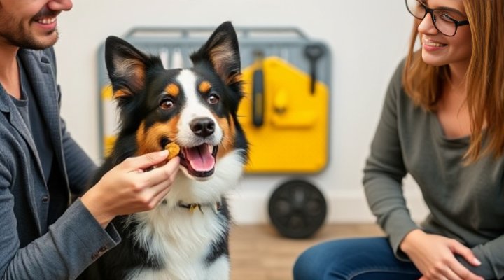 Dog behaviorist using treats to reward good behavior