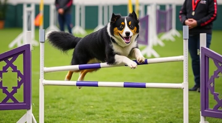 A border collie expertly navigating an agility course during advanced training