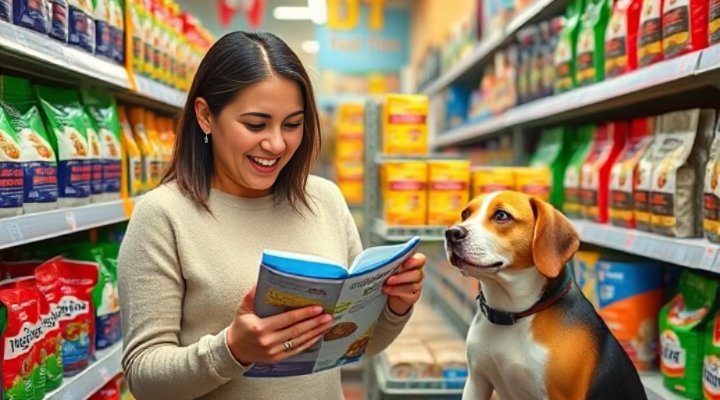 A person reading dog food labels in a store